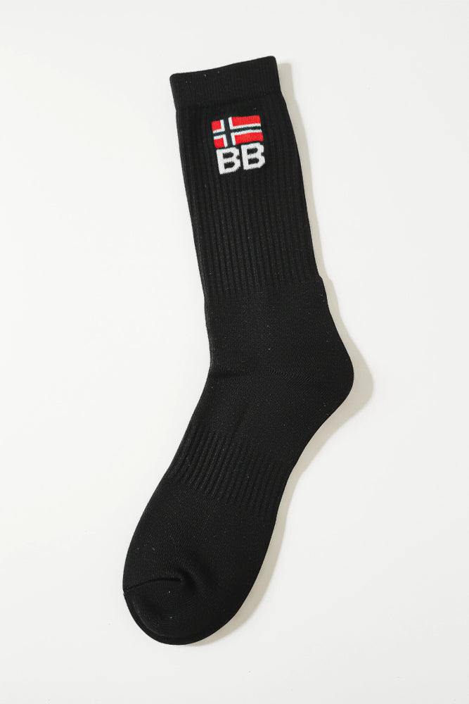 Black sock with a logo on a white background soft and comfortable