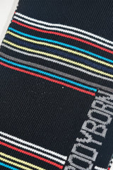 Close-up of a bodyborn sock with multicolored stripes in low cut size