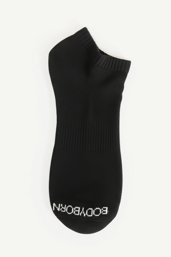 Black sock with 'BOYBORN' branding on a white background in low cut size comfortable and soft